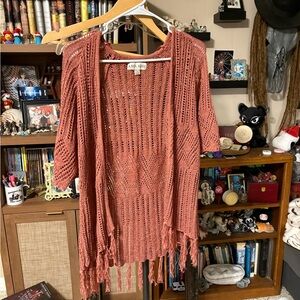 Pink Knit Fringe Cardigan Knox rose